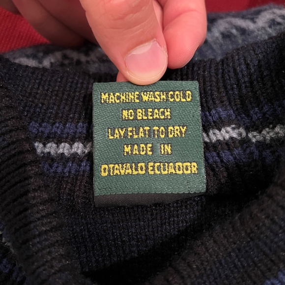 Vintage Tejidos Ruminahui Wool Knit Sweater Blue Pattern Made in Ecuador Size L - Picture 5 of 5